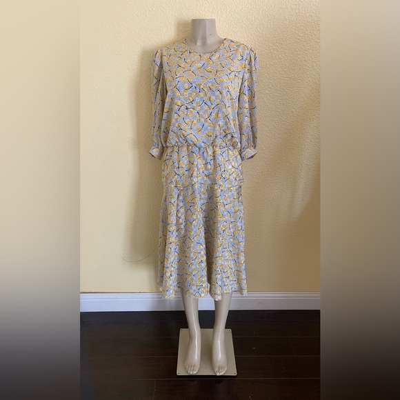 VTG Lorac Original Size ? Multicolored Leaf Print Short Sleeve Drop Waist Dress - Picture 1 of 9